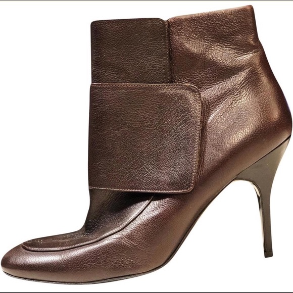 Lanvin Brown Leather Ankle Wrap Boots SZ 41 10 9 - Picture 1 of 8
